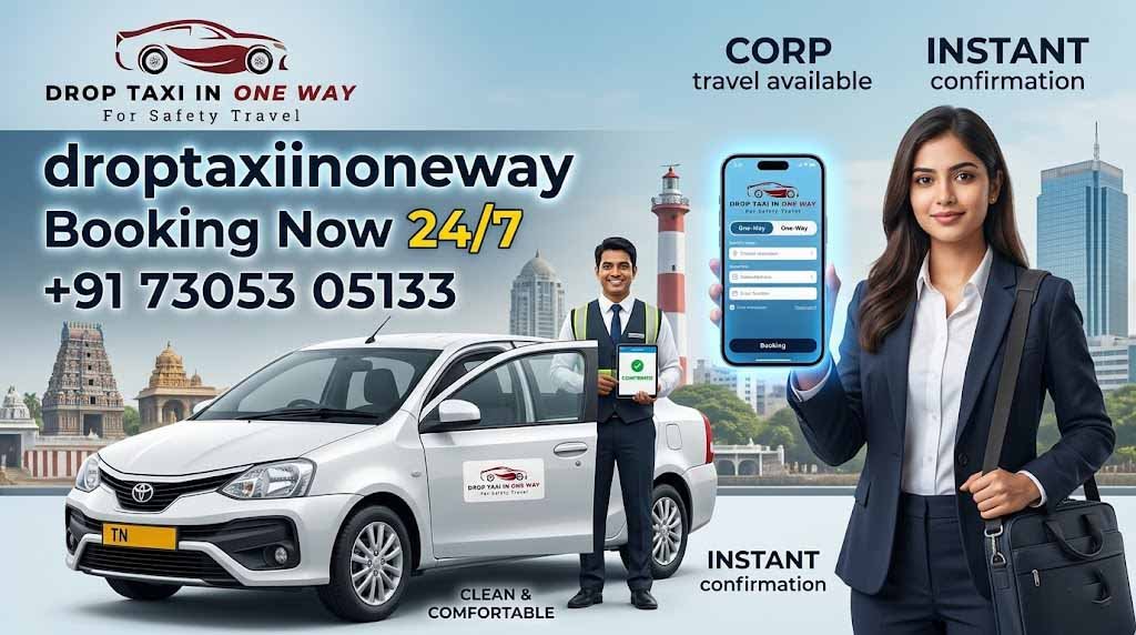 Chennai Drop Taxi booking concept with mobile app and taxi service illustration