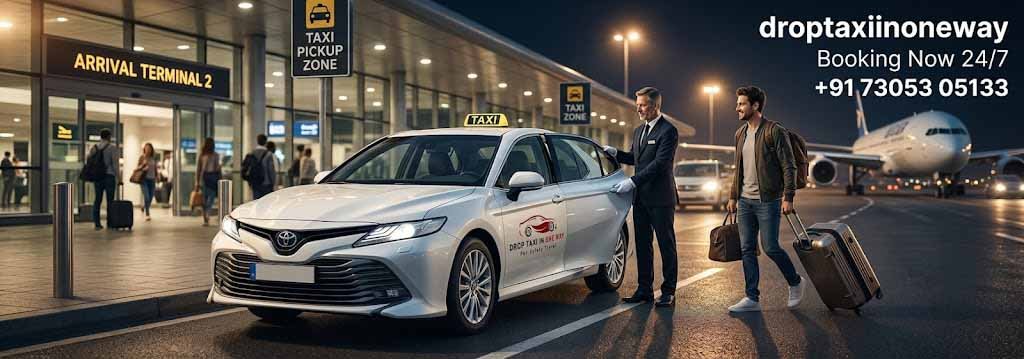 instant taxi booking airport pickup cab service with passenger and luggage at terminal