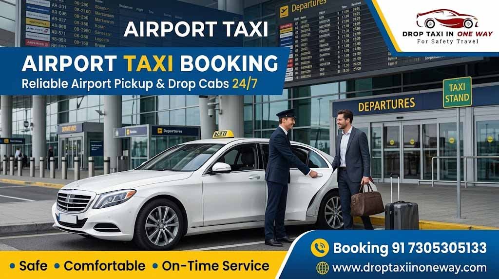Best Airport Taxi Booking | Reliable Airport Pickup & Drop Cabs 24/7 Airport Taxi Booking service with a comfortable cab waiting for passengers at airport terminal