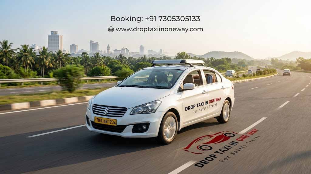 Best One Way Drop Taxi Chennai | Affordable Outstation Taxi Service One Way Drop Taxi Chennai service with a comfortable taxi traveling on a highway