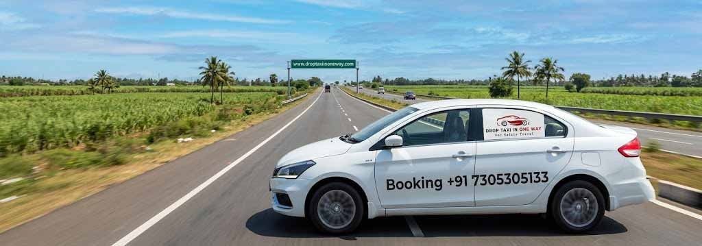 One way drop taxi traveling from Madurai to Chennai on highway showing comfortable outstation cab service in Tamil Nadu